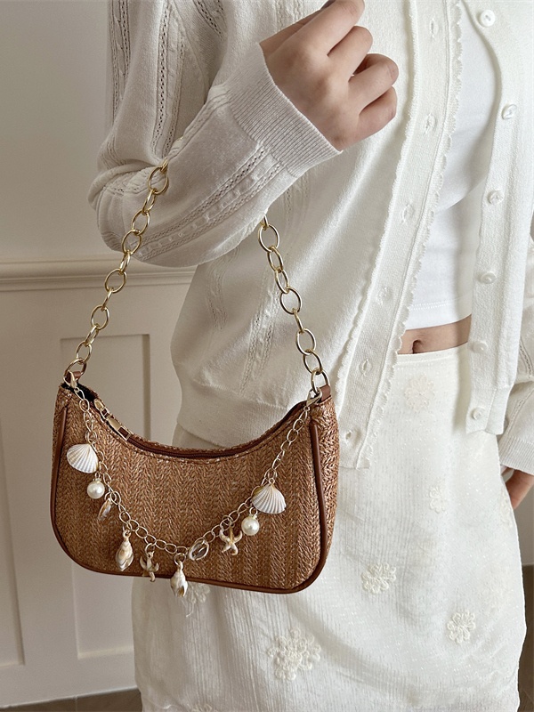 세련된 진주 장식의 밀짚 소재 언더암 캐주얼 출퇴근 가 - Women'S Young Bags 리뷰 및 가격