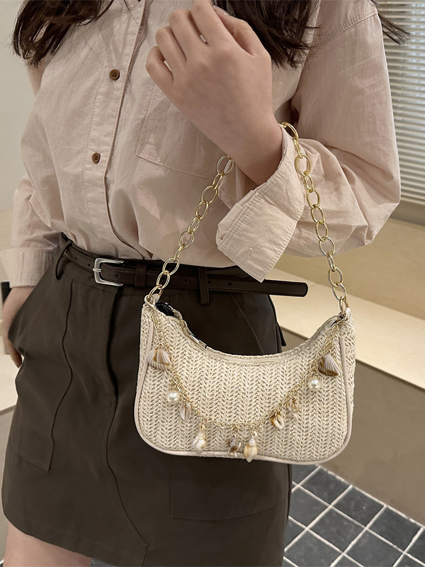 세련된 진주 장식의 밀짚 소재 언더암 캐주얼 출퇴근 가 - Women'S Young Bags 리뷰 및 가격