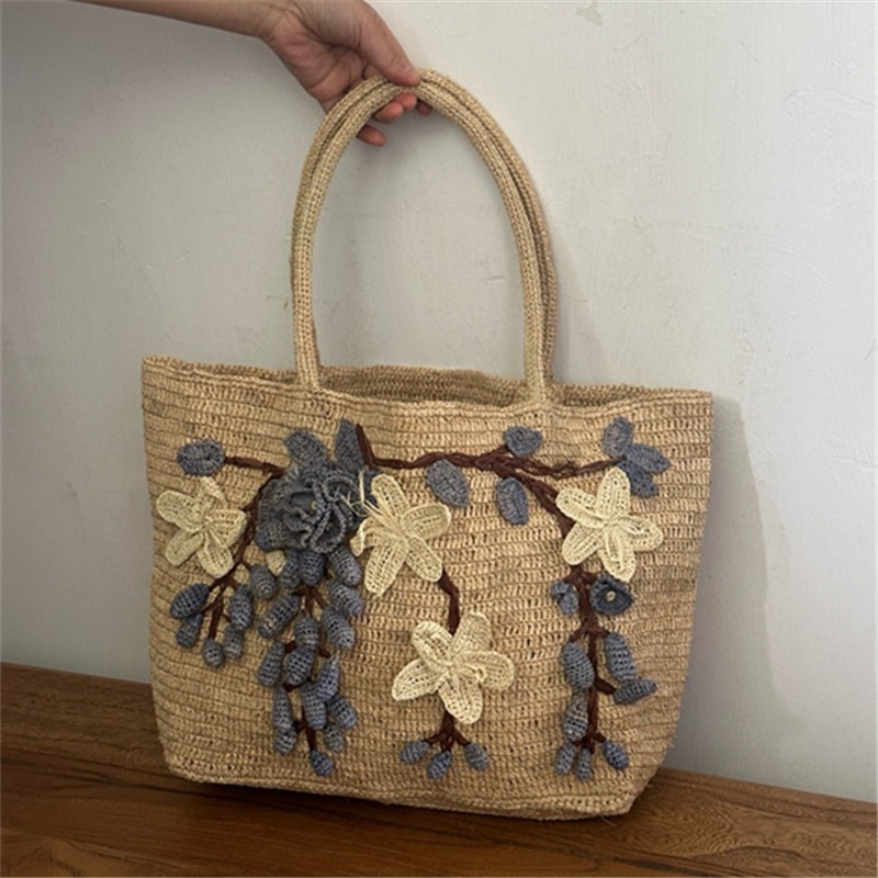 새로운 수제 라피아 3D 장미 핸드백, 손으로 짠 훅  - Women'S Raffia Bags 리뷰 및 가격